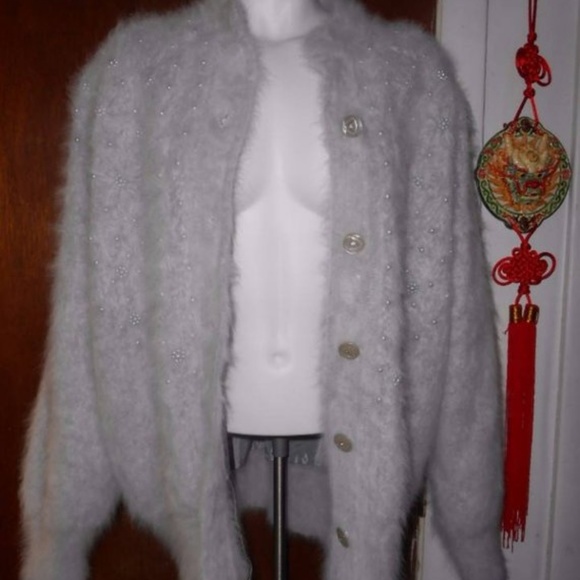 Light Grey Angora Blend Cardigan Sweater 1X 2X - Picture 2 of 8